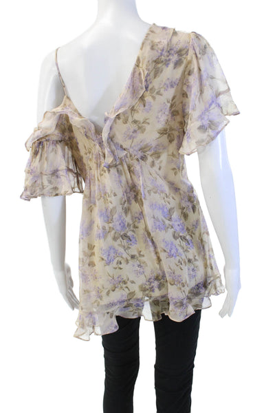 Zimmermann Womens Tunic Beige Floral V-Neck Sleeveless Tie Cotton Boho Size 1