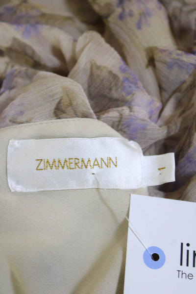 Zimmermann Womens Tunic Beige Floral V-Neck Sleeveless Tie Cotton Boho Size 1