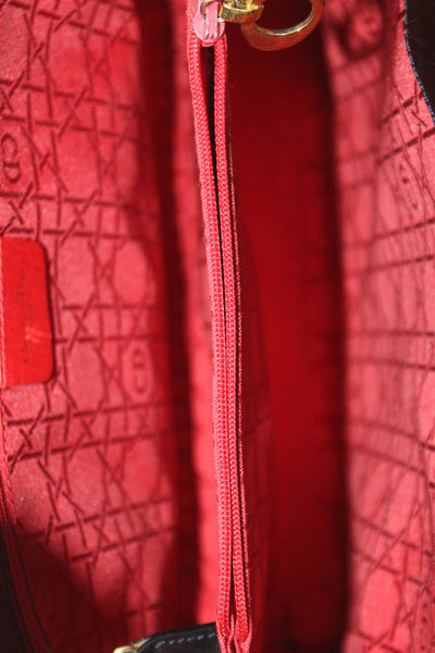 Christian Dior Womens Quilted Stitching Texture Tote Shoulder Handbag Black