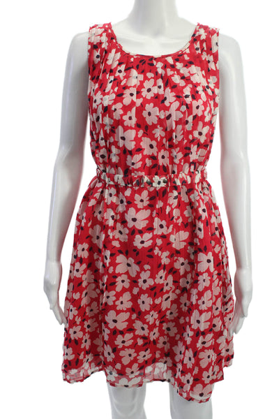 Joie Women A-Line Sundress Red Silk Floral Round Neck Sleeveless Mini Size M