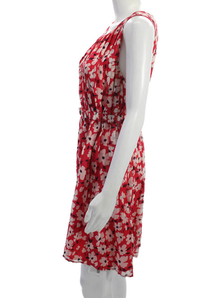 Joie Women A-Line Sundress Red Silk Floral Round Neck Sleeveless Mini Size M