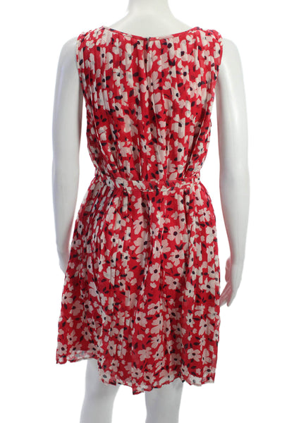 Joie Women A-Line Sundress Red Silk Floral Round Neck Sleeveless Mini Size M