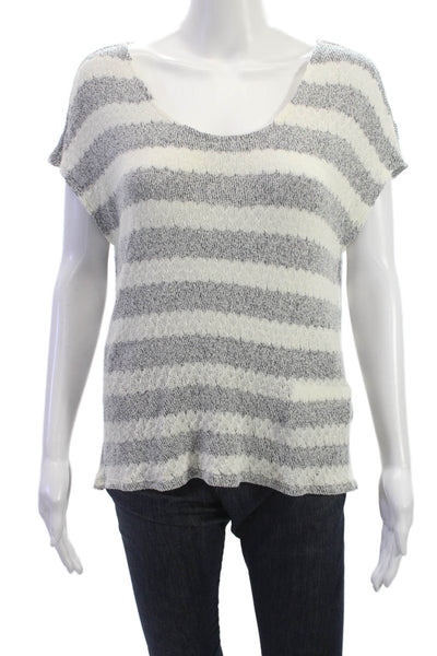 Soft Joie Women Gray Striped Rayon Round Neck Short Sleeve Sweater Boho Size S