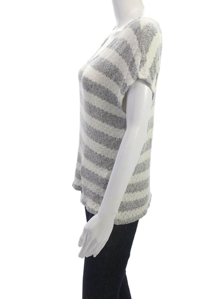 Soft Joie Women Gray Striped Rayon Round Neck Short Sleeve Sweater Boho Size S