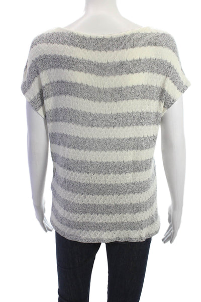 Soft Joie Women Gray Striped Rayon Round Neck Short Sleeve Sweater Boho Size S