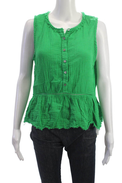 Michael Stars Women Bohemian Sleeveless Button Up Cotton Blouse Green Size M
