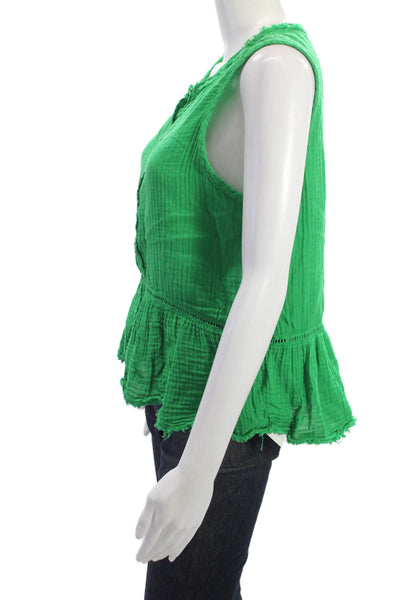 Michael Stars Women Bohemian Sleeveless Button Up Cotton Blouse Green Size M