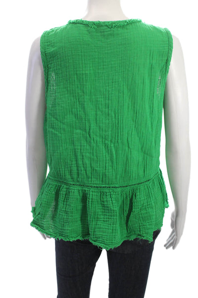 Michael Stars Women Bohemian Sleeveless Button Up Cotton Blouse Green Size M