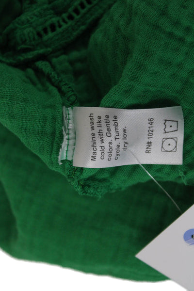 Michael Stars Women Bohemian Sleeveless Button Up Cotton Blouse Green Size M