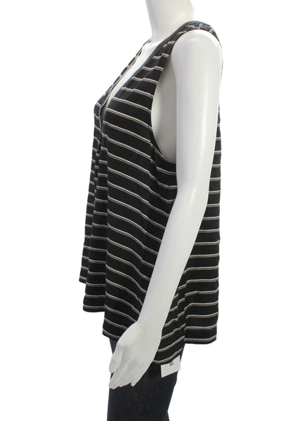 Joie Women Striped Silk V-Neck Sleeveless Tank Black Size M