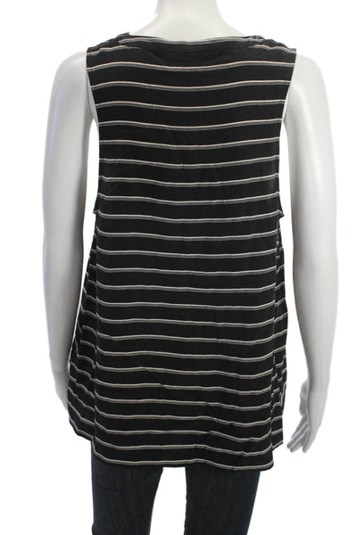 Joie Women Striped Silk V-Neck Sleeveless Tank Black Size M