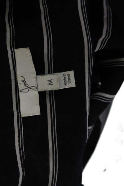 Joie Women Striped Silk V-Neck Sleeveless Tank Black Size M