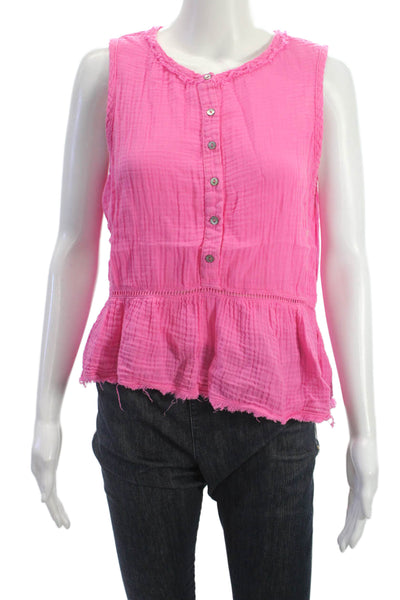 Michael Stars Womens Bohemian Sleeveless Pink Cotton Button Up Blouse Size M