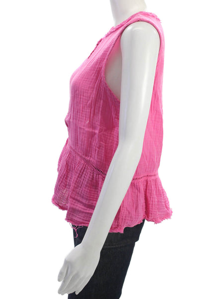 Michael Stars Womens Bohemian Sleeveless Pink Cotton Button Up Blouse Size M