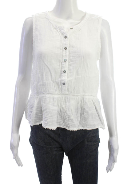 Michael Stars Women White Sleeveless Basic Blouse Round Neck 100% Cotton Size M