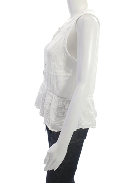 Michael Stars Women White Sleeveless Basic Blouse Round Neck 100% Cotton Size M