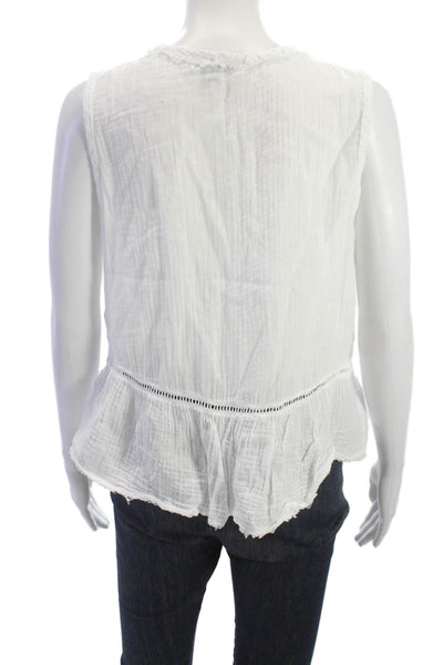 Michael Stars Women White Sleeveless Basic Blouse Round Neck 100% Cotton Size M