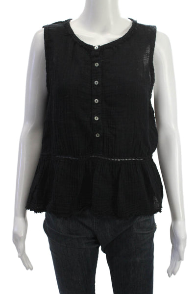 Michael Stars Women Black Silk Sleeveless Button Front Tank Top Boho Size M