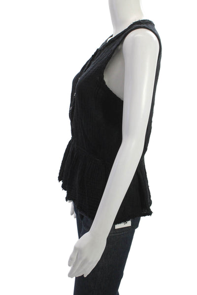 Michael Stars Women Black Silk Sleeveless Button Front Tank Top Boho Size M