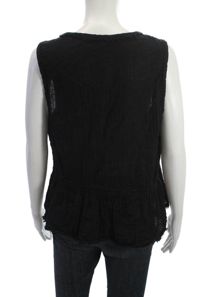 Michael Stars Women Black Silk Sleeveless Button Front Tank Top Boho Size M
