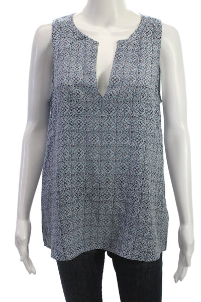 Joie Womens Silk Sleeveless Tunic Tank Geometric Blue Bohemian Size M