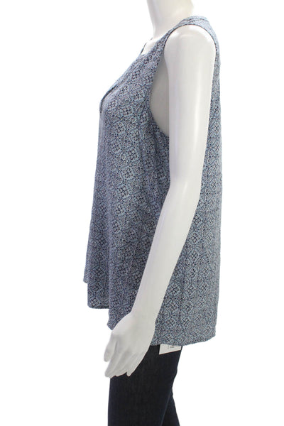 Joie Womens Silk Sleeveless Tunic Tank Geometric Blue Bohemian Size M