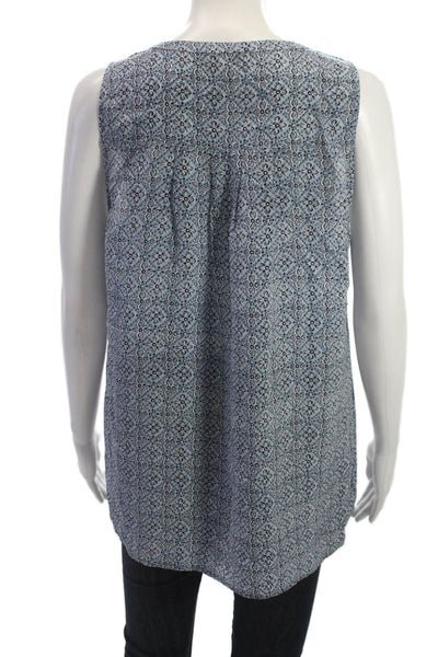 Joie Womens Silk Sleeveless Tunic Tank Geometric Blue Bohemian Size M