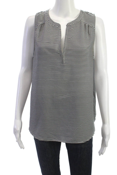 Joie Women Sleeveless Striped Basic Round Neck Blouse Black Size M