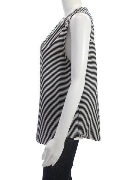 Joie Women Sleeveless Striped Basic Round Neck Blouse Black Size M