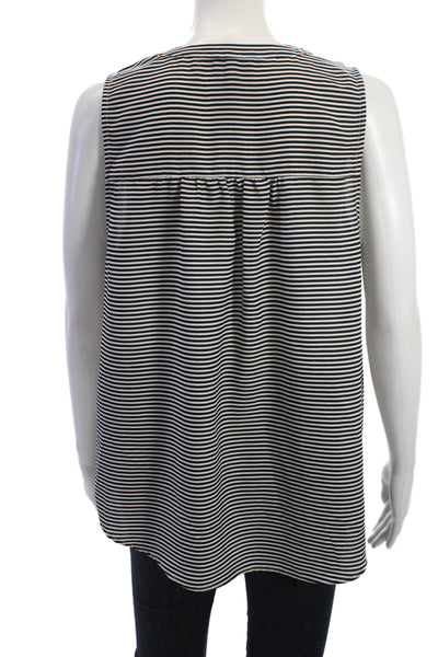 Joie Women Sleeveless Striped Basic Round Neck Blouse Black Size M