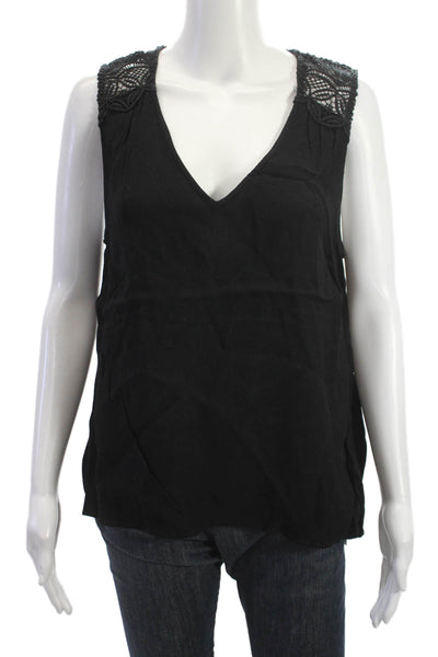 Joie Women Black Bohemian Cotton V-Neck Sleeveless Tank Size M