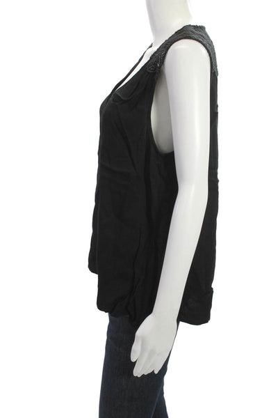 Joie Women Black Bohemian Cotton V-Neck Sleeveless Tank Size M