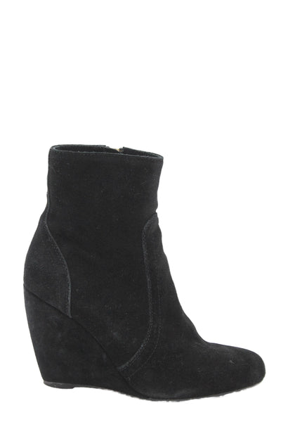 Joie Womens Suede Zip Up Wedge Heel Ankle Boots Black Size 7 Medium
