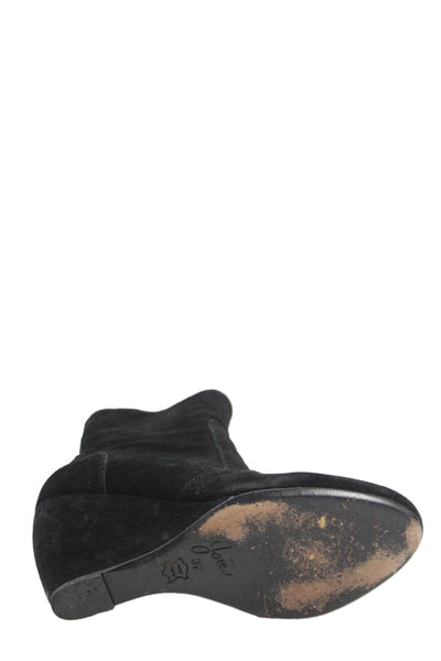 Joie Womens Suede Zip Up Wedge Heel Ankle Boots Black Size 7 Medium