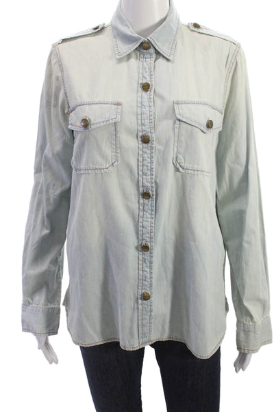 Current/Elliott Women Button-Down Long Sleeve Light Blue Cotton Top Size 3