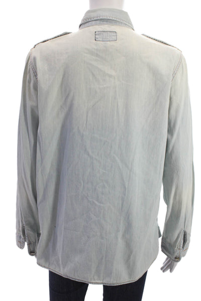 Current/Elliott Women Button-Down Long Sleeve Light Blue Cotton Top Size 3