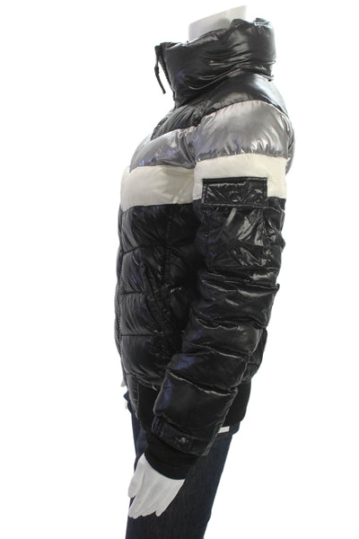 Aqua Women Quilted Puffer Jacket Black High Neck Button Nylon Size XS