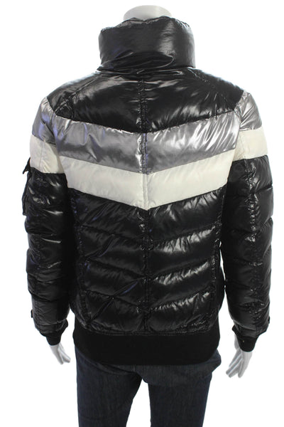 Aqua Women Quilted Puffer Jacket Black High Neck Button Nylon Size XS