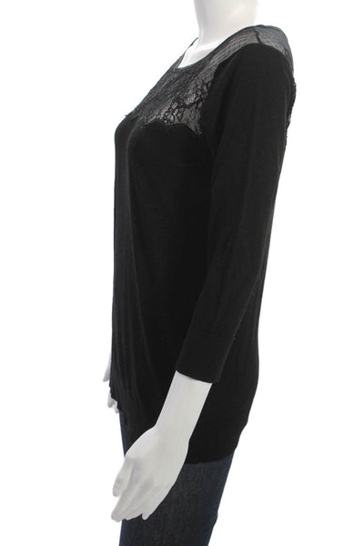 Club Monaco Womens Tunic Black Wool Floral 3/4 Sleeve Round Neck Size M