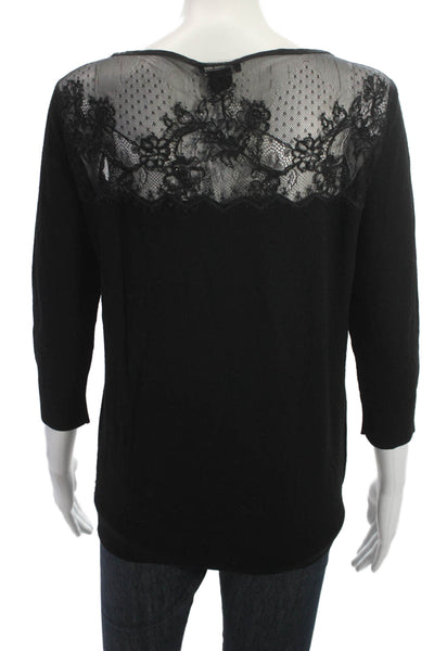Club Monaco Womens Tunic Black Wool Floral 3/4 Sleeve Round Neck Size M