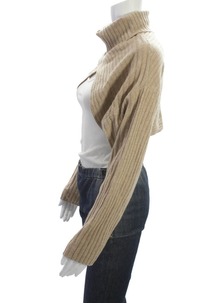 Naadam Women Striped 100% Rayon Turtleneck Zip Long Sleeve Sweater Beige Size M
