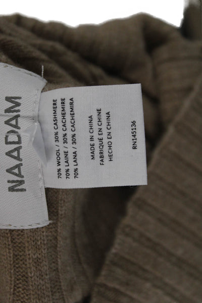 Naadam Women Striped 100% Rayon Turtleneck Zip Long Sleeve Sweater Beige Size M