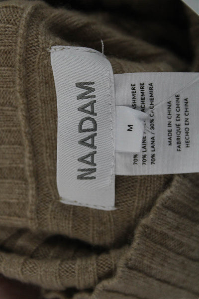 Naadam Women Striped 100% Rayon Turtleneck Zip Long Sleeve Sweater Beige Size M