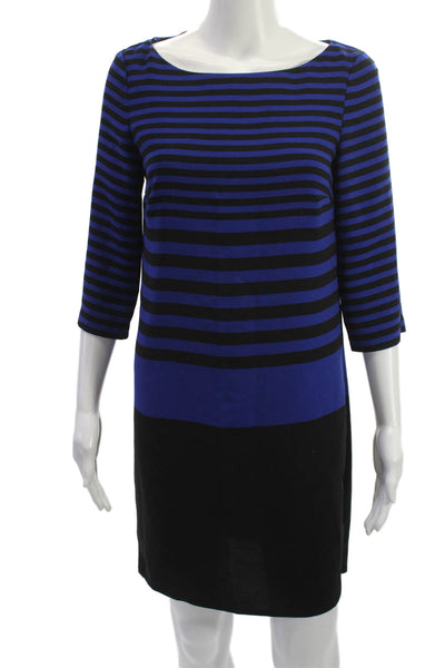 Zara Women Shift Striped Black Short Dress 3/4 Sleeve Round Neck Size S