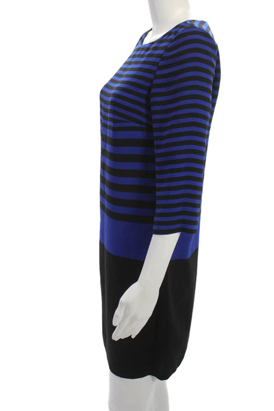 Zara Women Shift Striped Black Short Dress 3/4 Sleeve Round Neck Size S