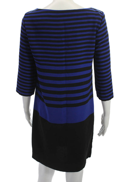 Zara Women Shift Striped Black Short Dress 3/4 Sleeve Round Neck Size S