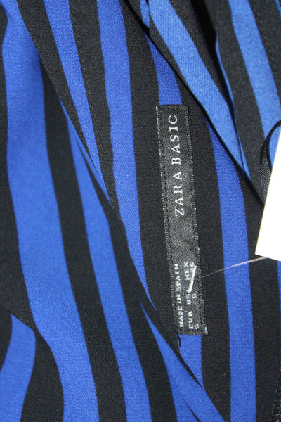 Zara Women Shift Striped Black Short Dress 3/4 Sleeve Round Neck Size S