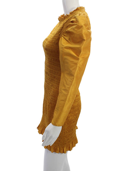 Ulla Johnson Womens Bodycon Mini Dress Yellow High Neck Long Sleeve Size 2