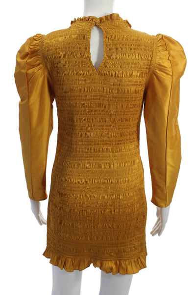Ulla Johnson Womens Bodycon Mini Dress Yellow High Neck Long Sleeve Size 2