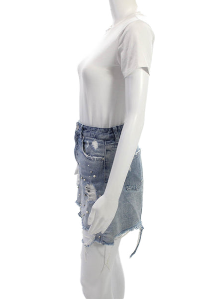 Zara Womens Blue Mini Skirt Cotton Short Size XS